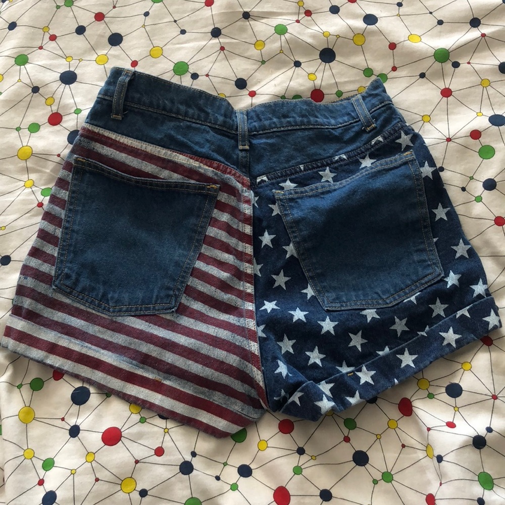 American Apparel Star and Stripe Denim Shorts - Blue and Red - Picture 2 of 4